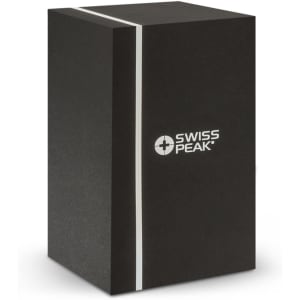 A black box with a sleek design and a logo, likely packaging for a product.