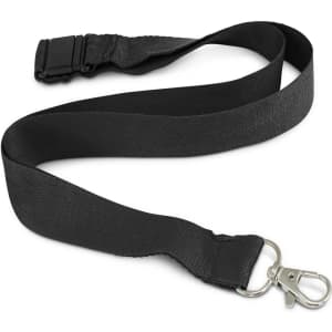 A black bamboo lanyard featuring a metal clasp and adjustable buckle, suitable for holding ID cards or keys.