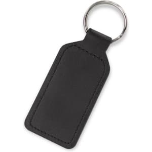 A black rectangle leather key ring with a metal key chain attachment.