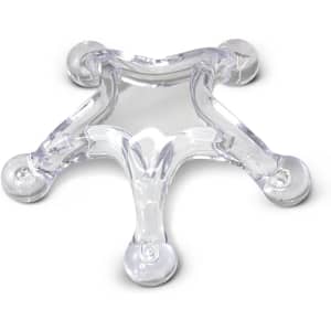 A clear star-shaped massager with rounded tips. The product has a shiny finish and has a transparent appearance.