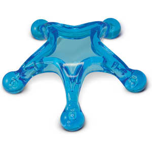 A star-shaped massager in clear blue, featuring rounded ends for added functionality. It has a smooth, glossy finish.