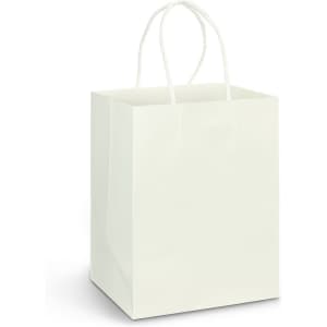 A large white paper carry bag with sturdy handles and a plain design.