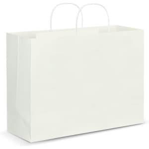 A large, plain white paper carry bag with two handles. The bag features a smooth finish and no visible designs.