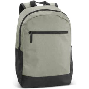 A green and black backpack with a front zip pocket and adjustable shoulder straps, featuring a logo.