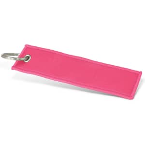 A pink woven key ring featuring a metal ring attachment. The design is simple and minimalist.