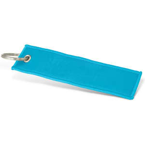 A turquoise woven key ring with a metal ring attached, featuring a sleek and simple design.