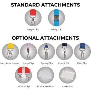 A collection of silicone lanyards in various colours, showing standard and optional attachments, including clips and holders.
