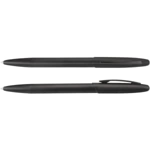 A metal pen set in black, featuring a sleek design with a clip on one pen and a smooth barrel.