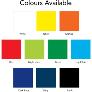 A grid of colour swatches including white, yellow, orange, red, bright green, green, light blue, dark blue, navy, and black.