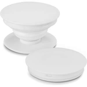 A white Wizard Phone Grip featuring a collapsible design, with a smooth surface and a base for attachment.