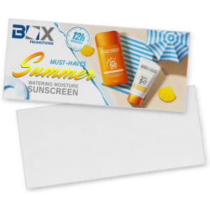 A sunscreen product with an orange bottle and white tube, featuring a summer-themed design and branding.
