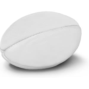 A mini rugby ball in a smooth white exterior, featuring traditional rugby ball shape and stitching details.