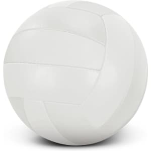 A white volleyball with a smooth, textured surface and distinct seam detailing. The ball has a simple design and no visible logos.