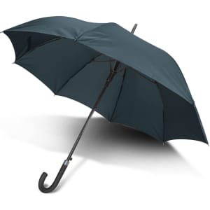 A dark green Pegasus Hook Umbrella with a curved handle, featuring a logo on the canopy.