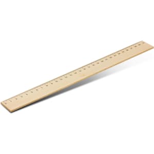 A wooden 30cm ruler featuring measurement markings, with a smooth, natural finish. It has a logo on it.