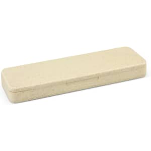 A light beige cutlery set case with a textured surface and a secure closure.