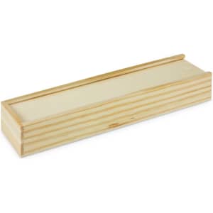 A wooden box with a smooth surface and a light pine colour, designed to hold game pieces.