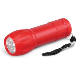A red Navigator Torch featuring a textured grip and a wrist strap. It has multiple LED lights at the front.