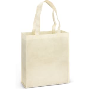 A natural look tote bag in a light beige shade with two sturdy handles and a plain design.
