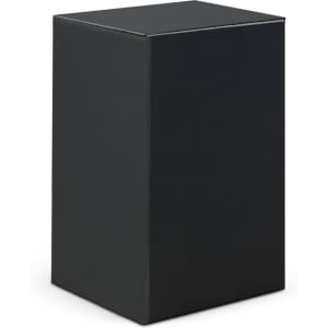 A black box with a sleek design, suitable for retail packaging. It has a simple, unmarked exterior.