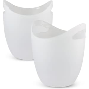 Two white ice buckets with a modern design and curved handles, featuring a simple, sleek style.