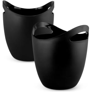 Two black ice buckets with curved handles, designed for leisure and outdoor use, with a sleek, modern appearance.