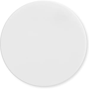 A round, white silicone jar opener with a smooth surface and a minimalist design. It features a logo.