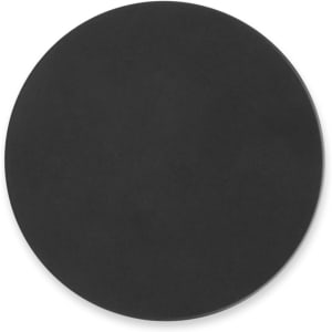 A round, black silicone jar opener with a smooth surface and a subtle texture. It features a logo in the centre.