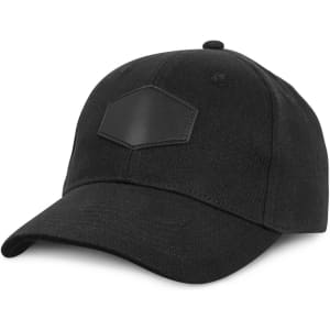 A black cap featuring a patch on the front and a curved brim. The cap has a simple design and a logo on it.