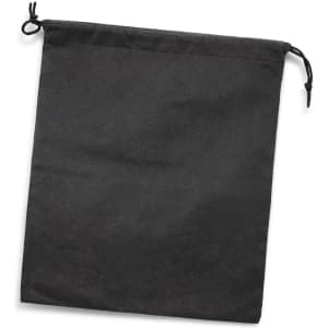 A large drawstring gift bag in black, featuring a simple design and adjustable closure.
