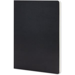 A large black Moleskine Volant journal with a smooth cover and rounded corners, featuring a logo on the front.