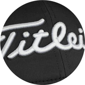A black cap featuring an embroidered logo, designed for performance with a sleek, modern look.