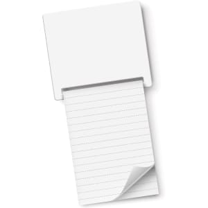 A white magnetic memo pad with a lined notepad that pulls out from the top. It has a simple design.