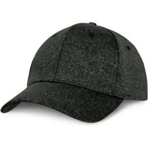 A dark grey cap featuring a structured design and a curved brim, with a branding logo present.