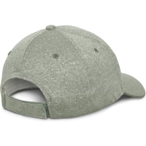 A green cap with a textured finish, featuring a curved peak and an adjustable strap at the back.