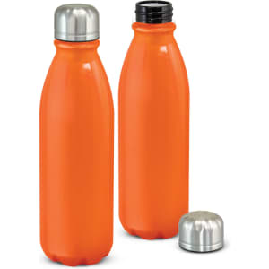 A drink bottle set in vibrant orange, featuring a stainless steel lid and a black inner cap.