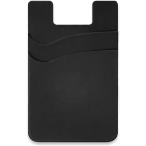 A black dual silicone phone wallet featuring two slots for card storage and a minimalist design.