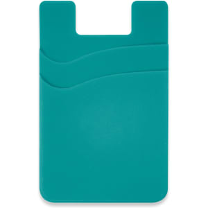 A teal dual silicone phone wallet featuring two card slots and a smooth surface. It has a simple design with subtle curves.