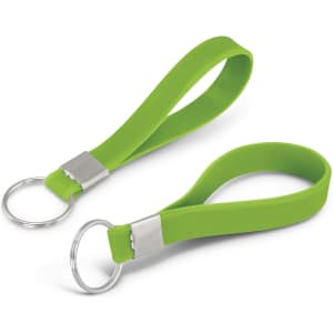 Two green silicone key rings with a metal attachment ring.