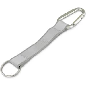 A silver reflector key ring featuring a durable strap and a metal carabiner clip.