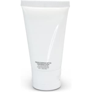 A white tube of sunscreen lotion, containing 30ml of TRENDS Everyday SPF 50+ Sunscreen. Features a logo on the tube.
