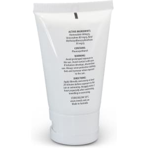 A white tube of TRENDS Everyday SPF 50+ Sunscreen, 30ml, featuring a screw cap and a logo.