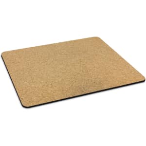 A cork mouse mat with a black border, featuring a textured natural finish.