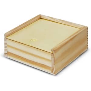 A wooden box with a smooth, light-coloured finish and a sliding lid, suitable for a Tic Tac Toe game set.