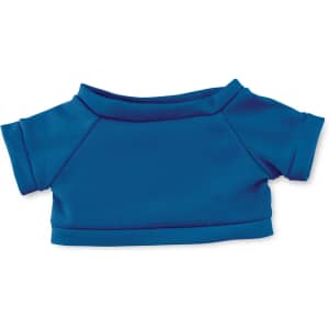 A blue plush toy shirt featuring a relaxed neckline and short sleeves, designed for clothing accessories.