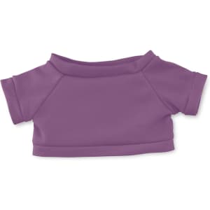 A purple plush toy shirt featuring a snug fit and short sleeves, suitable for various plush toys.