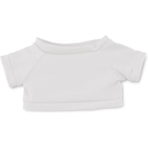 A white, short-sleeved top for plush toys, featuring a ribbed texture and classic styling.