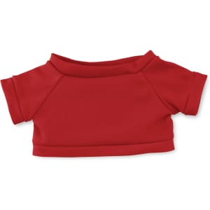 A red plush garment with short sleeves, featuring a wide neckline and a cropped design.