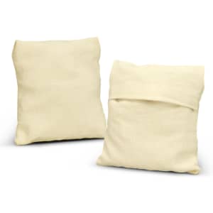 A cotton mesh foldaway tote bag in cream, folded and displayed from two angles. It has a simple design and visible stitching.