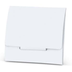 A white folding box with a flap closure, suitable for various packaging needs.